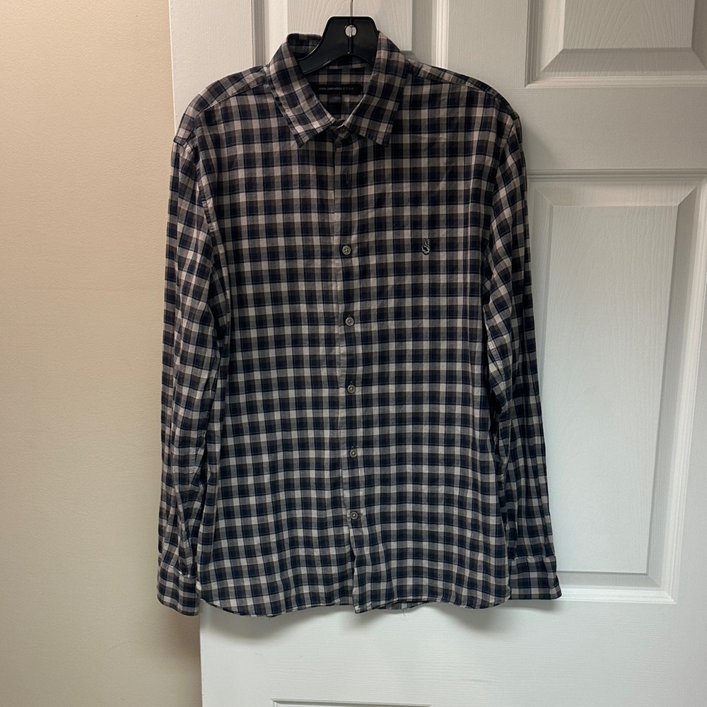John Varvatos Navy and Beige Checkered Shirt